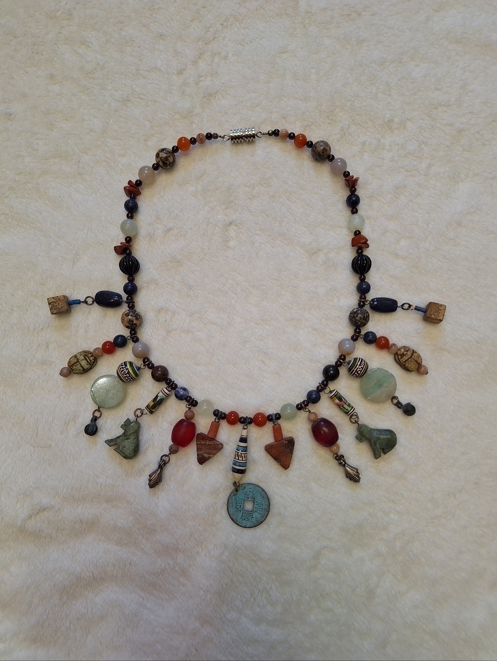 ✨ OOAK Artisan Boho Statement Necklace - Amulets & Natural Stones 20” ✨